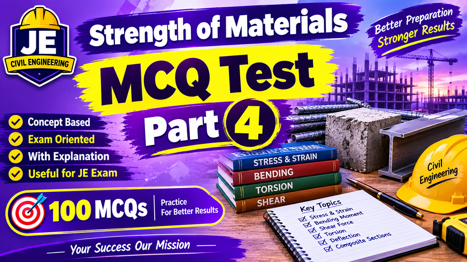 JE Civil Engineering - Strength of Materials MCQ Test - Part 4