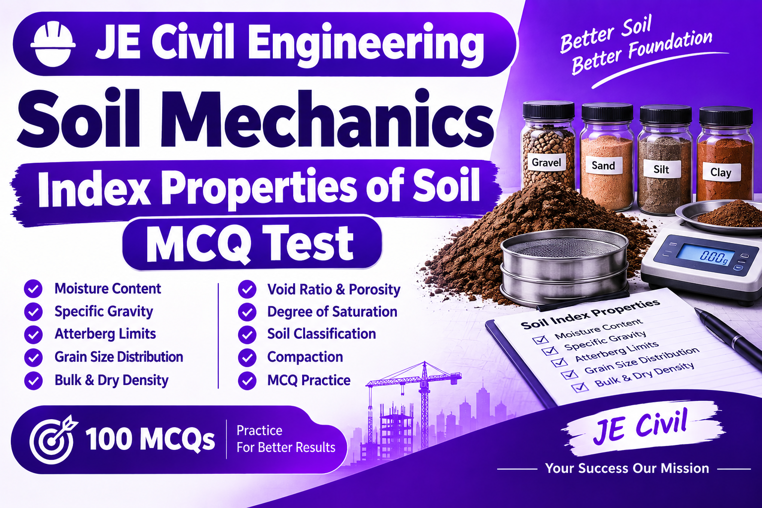 JE Civil Engineering - Soil Mechanics (Index Properties of Soil) MCQ Test