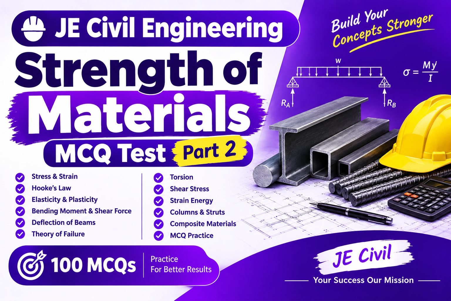 JE Civil Engineering - Strength of Materials MCQ Test - Part 2