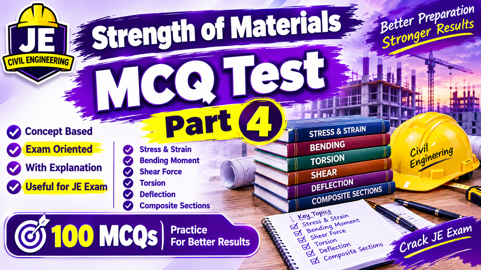 JE Civil Engineering - Strength of Materials MCQ Test - Part 4