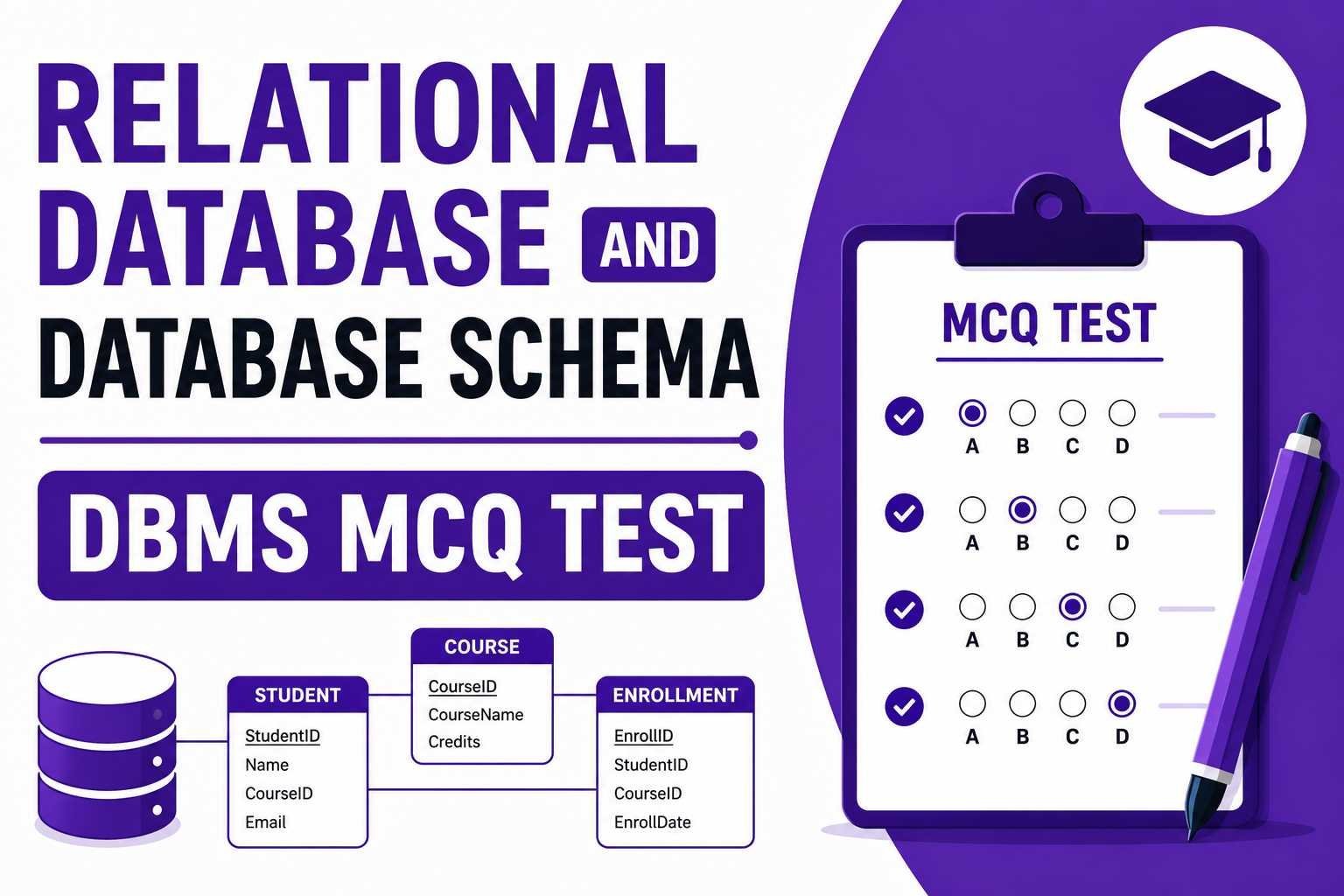 Relational Database and Database Schema DBMS MCQ Test – 50 Questions